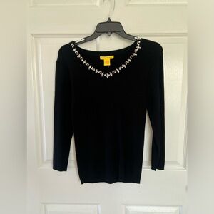 V neck rhinestone trim sweater